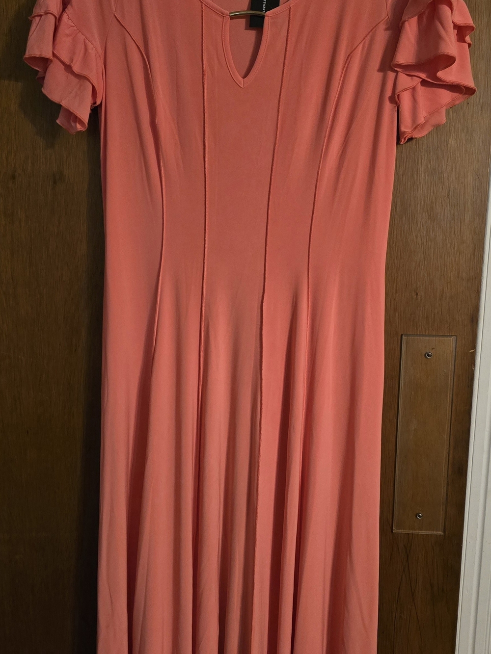 Ashley Stewart Coral Maxi Dress with Ruffle Sleeves